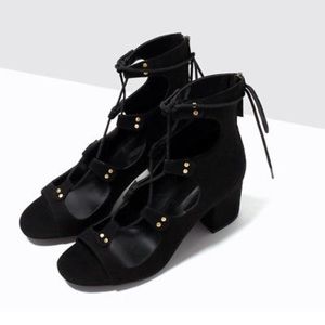 Suede lace up sandals